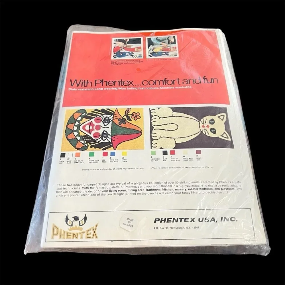 Vintage Phentex Needle Punch Rug Clown & Cat Designs